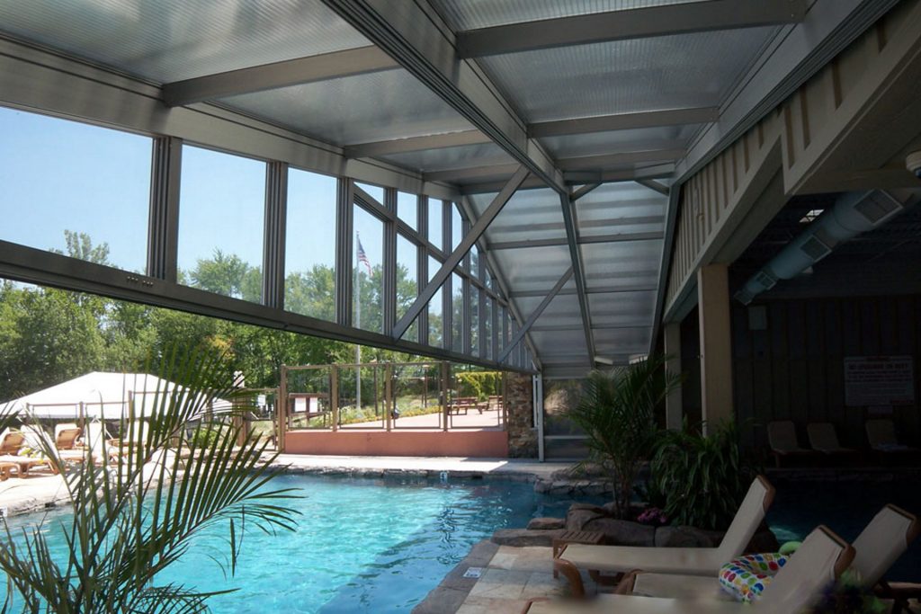 DynaDome Custom Commercial Retractable Enclosure - Pool - Fourwinds Lakeside Inn & Marina, Bloomington, IN