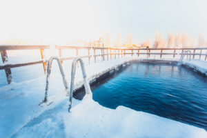 Very cold day at ice swimming place. Photo from Sotkamo, Finland
