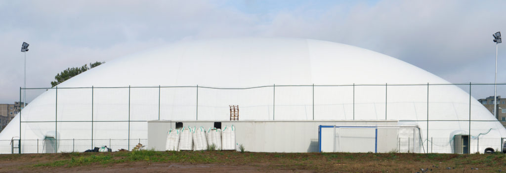 Mobile modern city basketball and football stadium made of an inflatable canvas dome